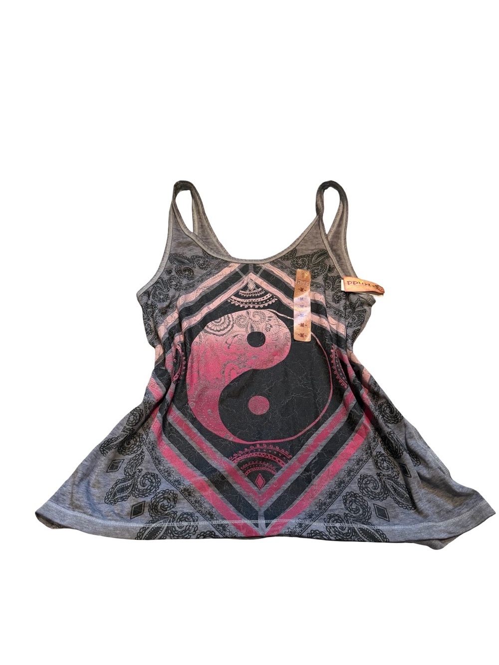 Y2K Mudd Gray Tank with Subtle Pink Graphic